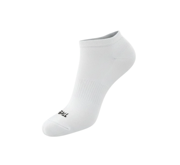 White ankle sock with a PBALL brand logo on a white background