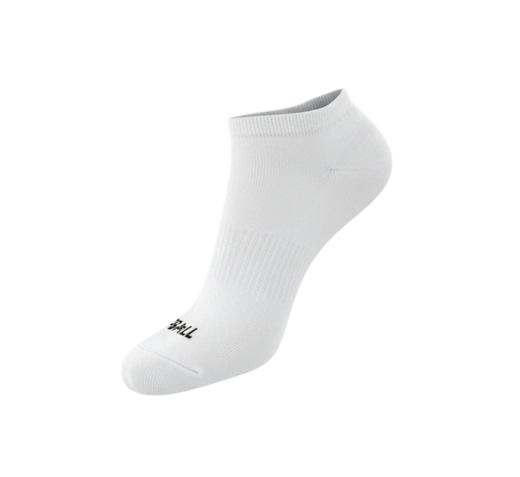 White ankle sock with a PBALL brand logo on a white background