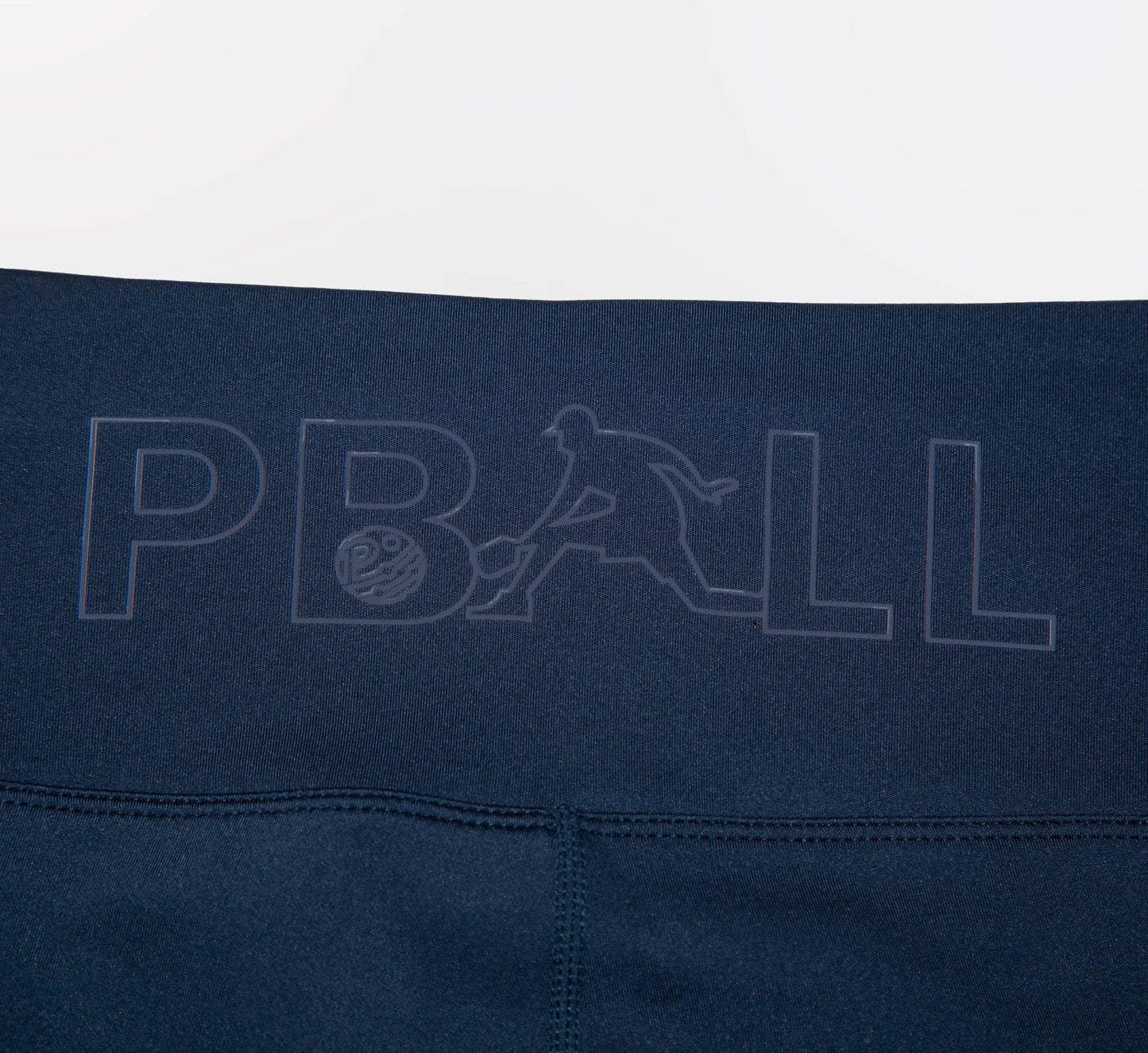 Navy blue biker shorts with PBALL logo on a white background