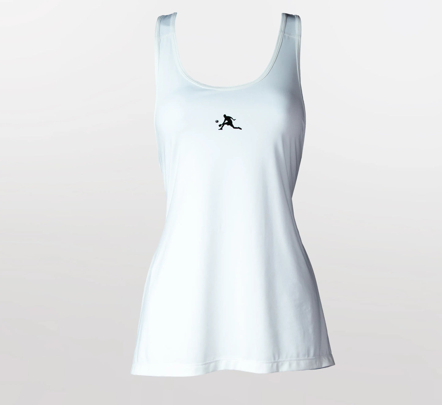 White tank top with a black PBALL logo on a light gray background Blanc