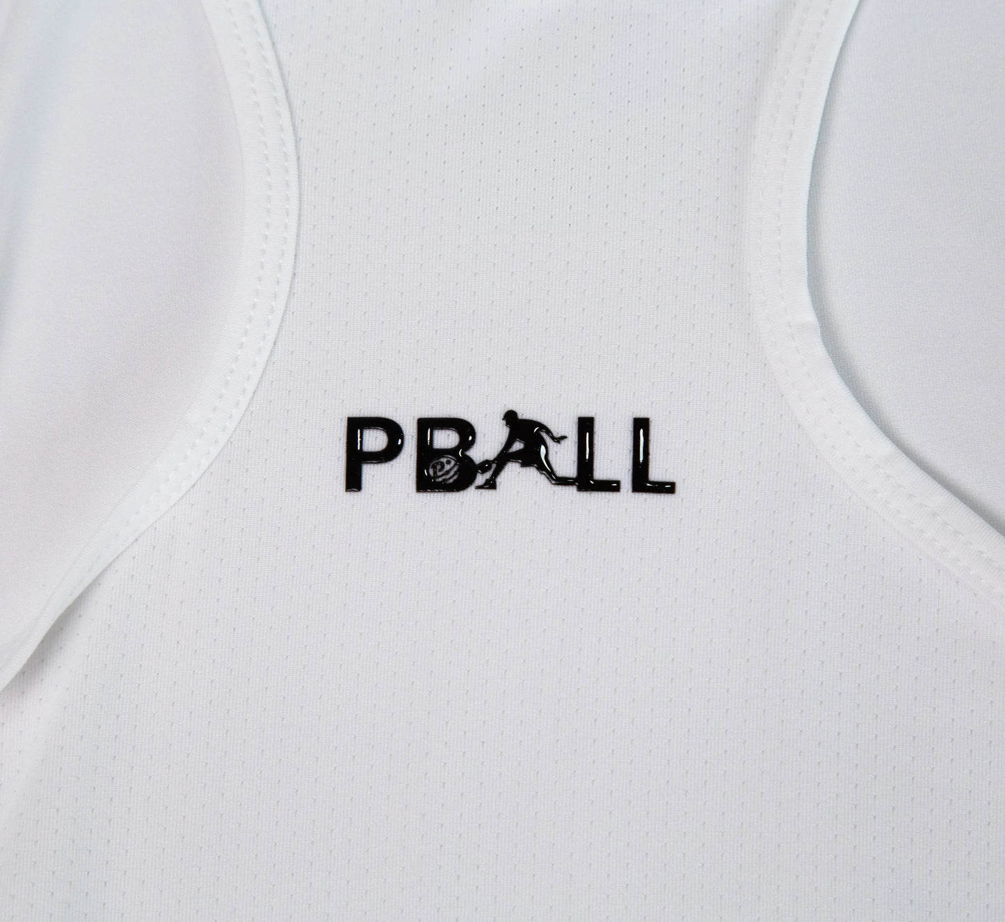 White tank top with PBALL logo on a white background Blanc