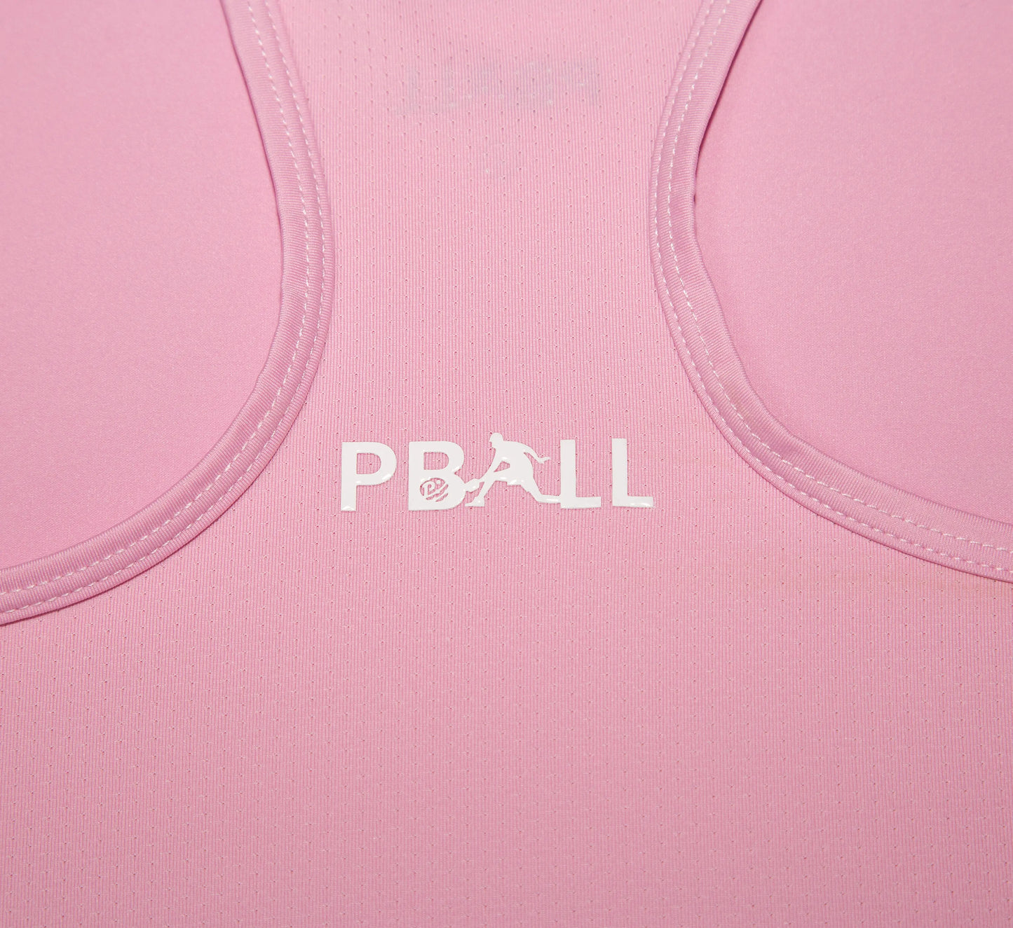 Close-up of a Pink tank top with PPALL logo on a pink background Rose