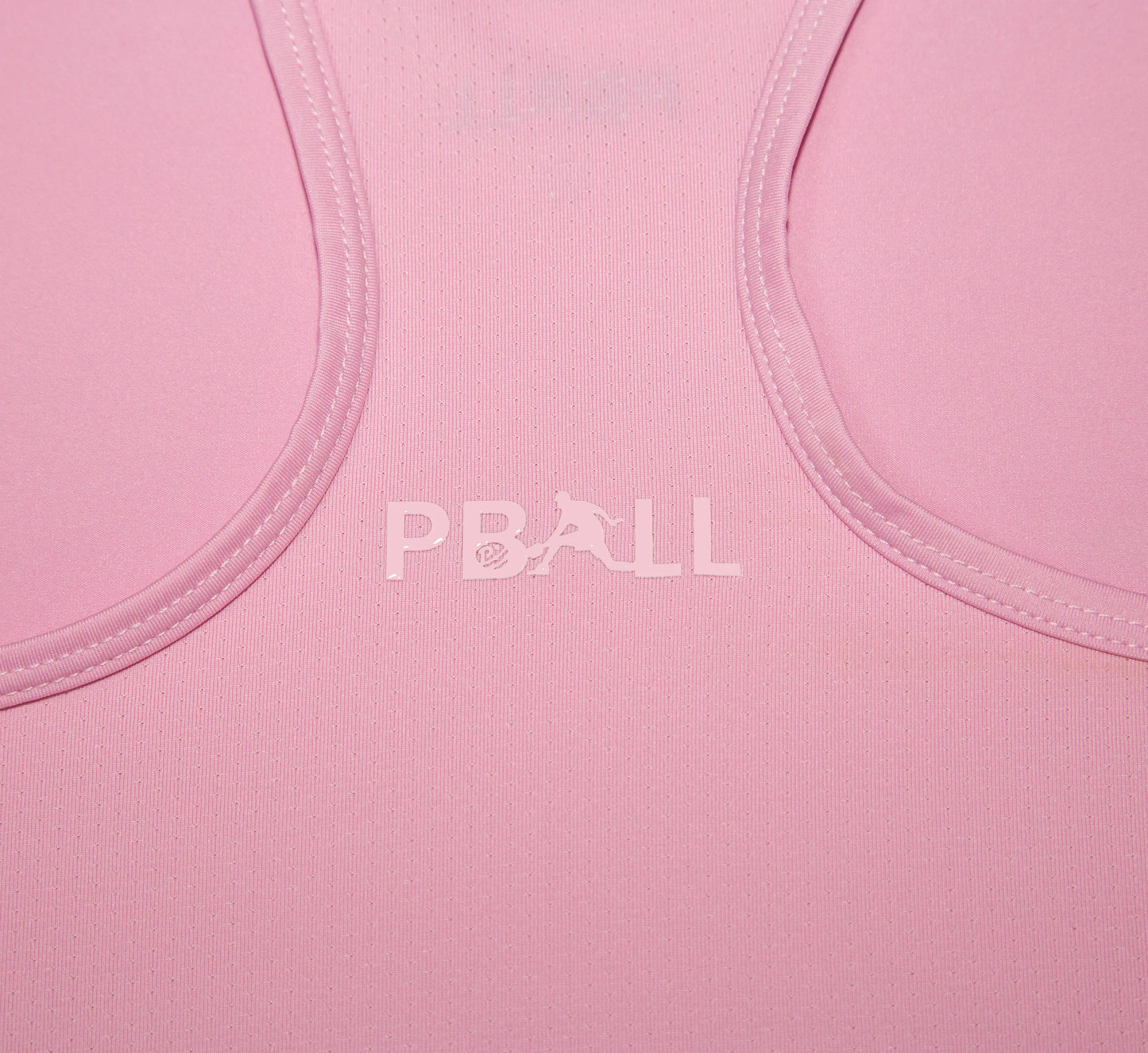 Close-up of a Pink tank top with PBall branding Rose