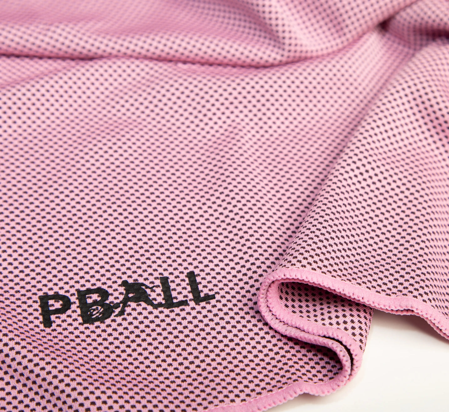 Pink textured towel fabric with PBALL branding on a white background Rose