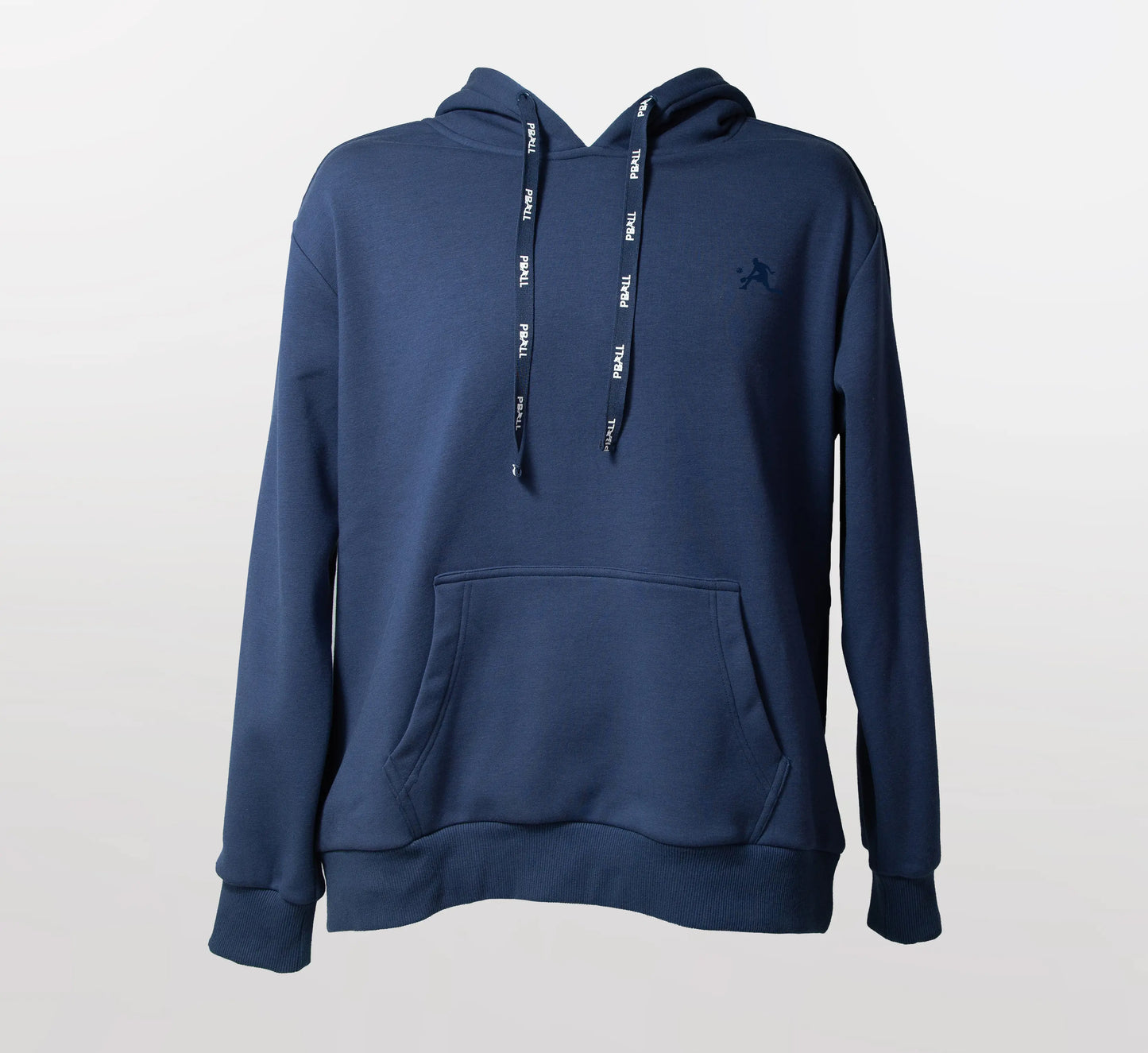 Blue hoodie with a PBALL logo on a light background Bleu