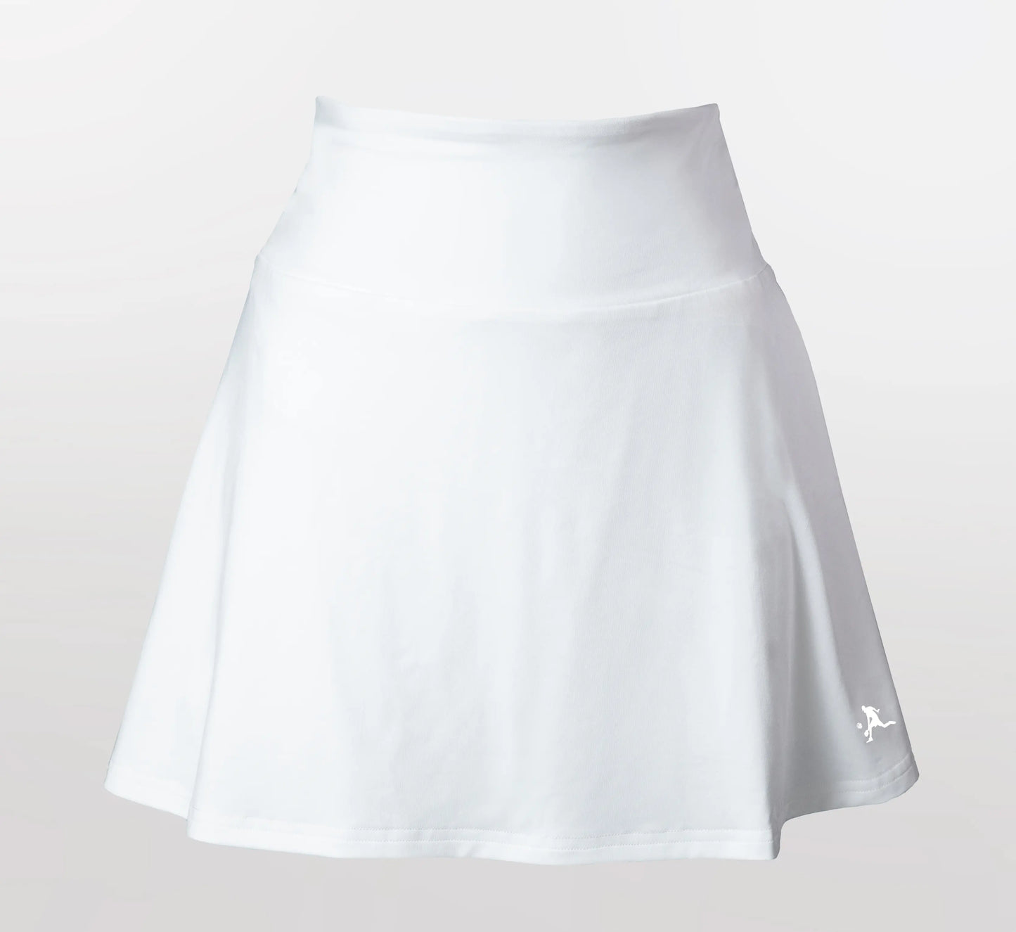 White skirt with a small logo on a light gray background Blanc