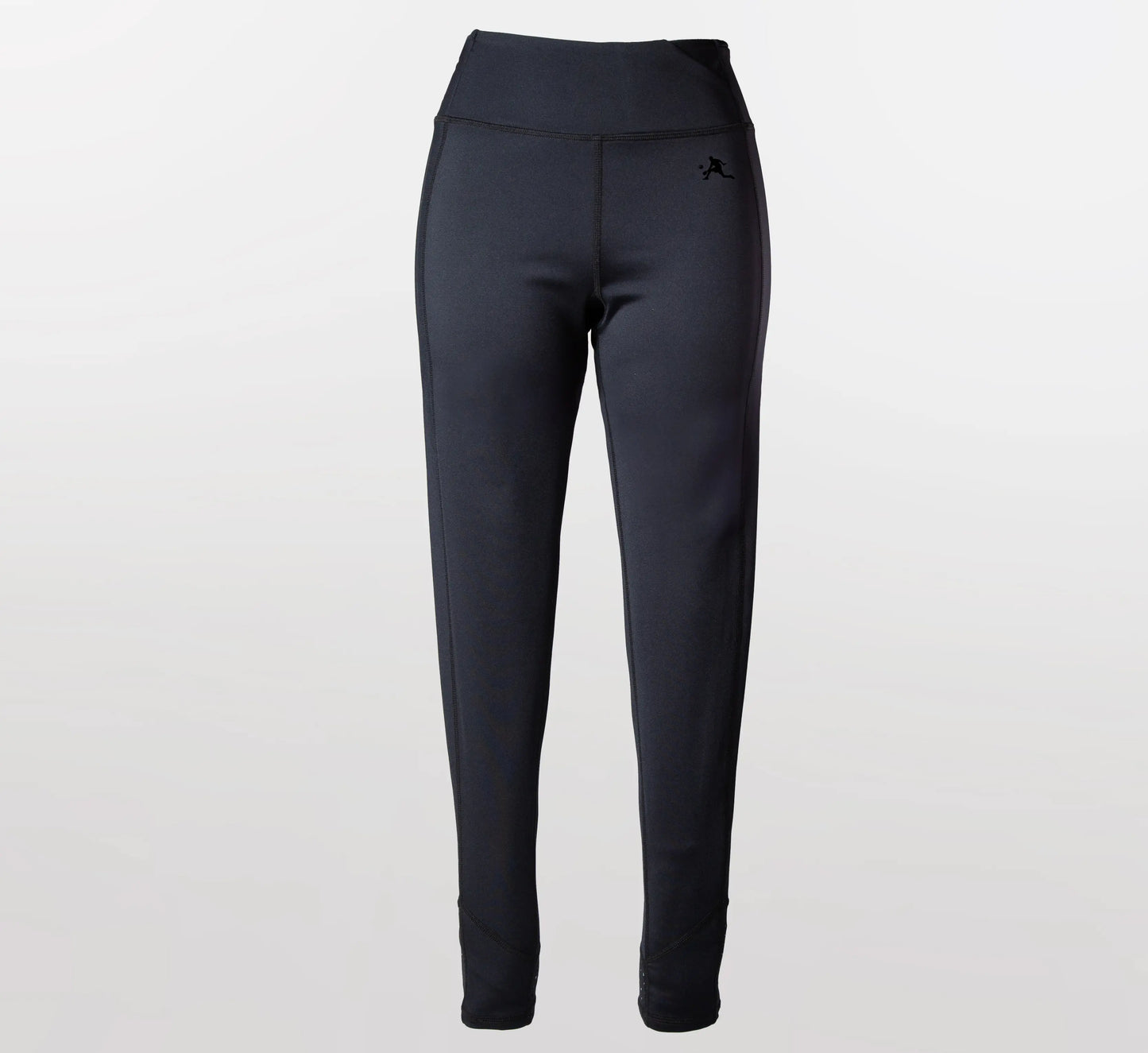 Black leggings with a small logo on a light gray background