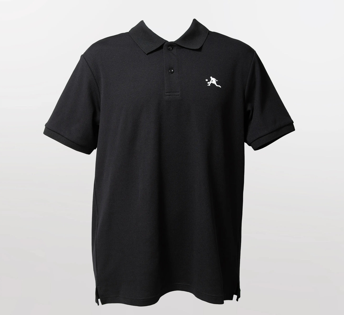 Black polo shirt with a small white PBALL logo on a light gray background Noir