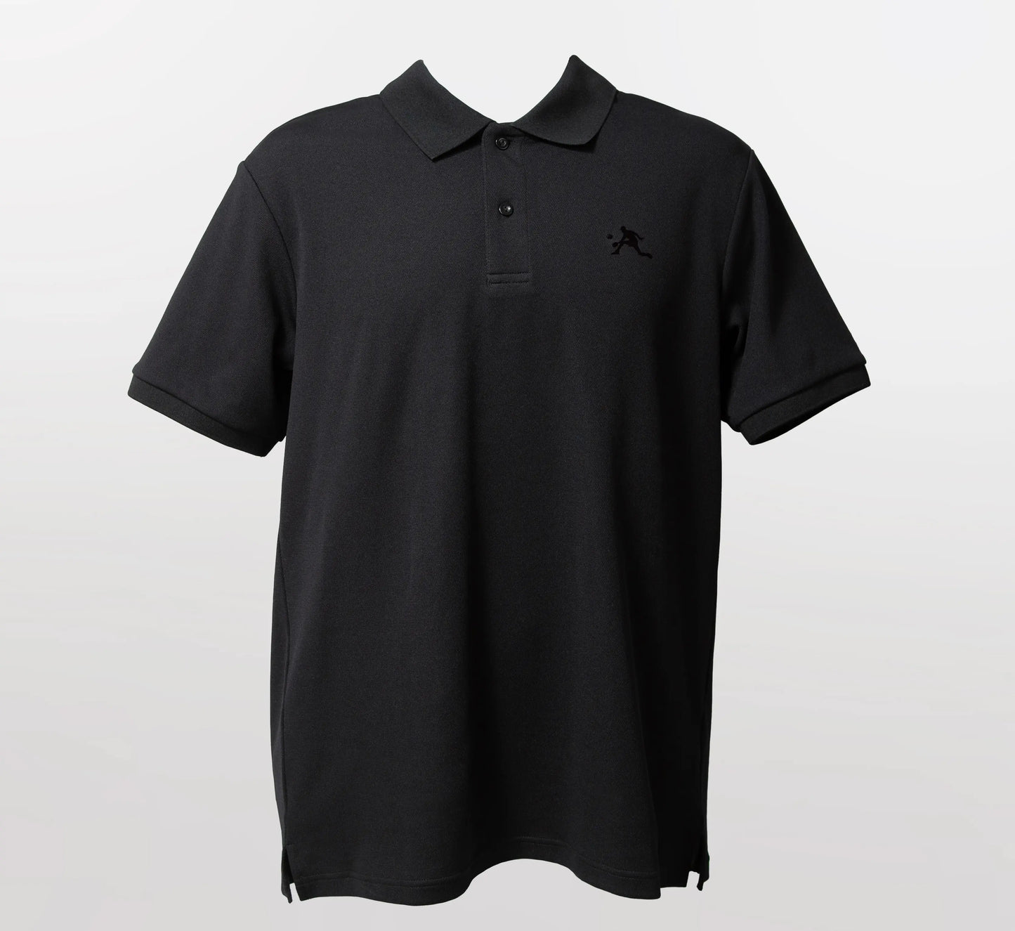 Black polo shirt with a small PBALL logo on a light gray background Noir