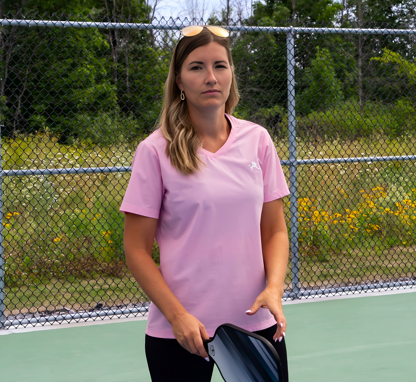 Pink quick dry cooling pickleball v-neck women t-shirt Rose