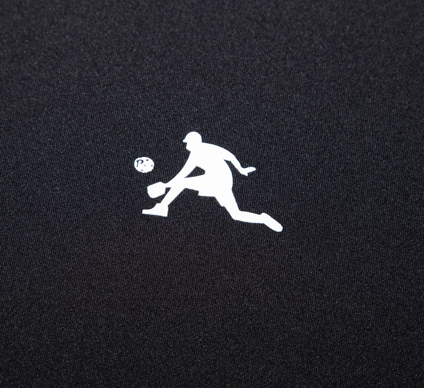 white logo of a pickleball player on a Black background Noir
