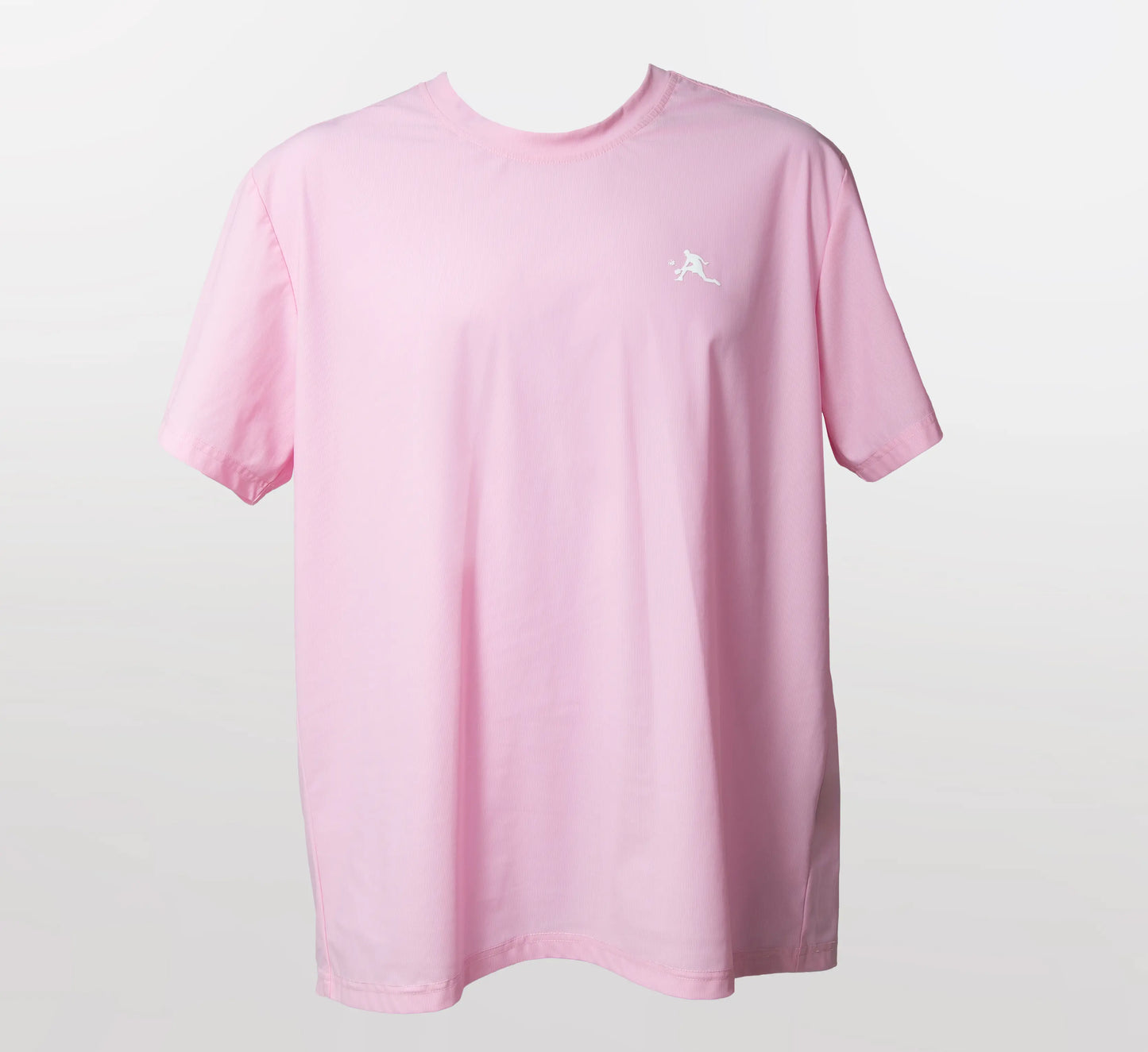 Pink t-shirt with a small logo on a light gray background Rose