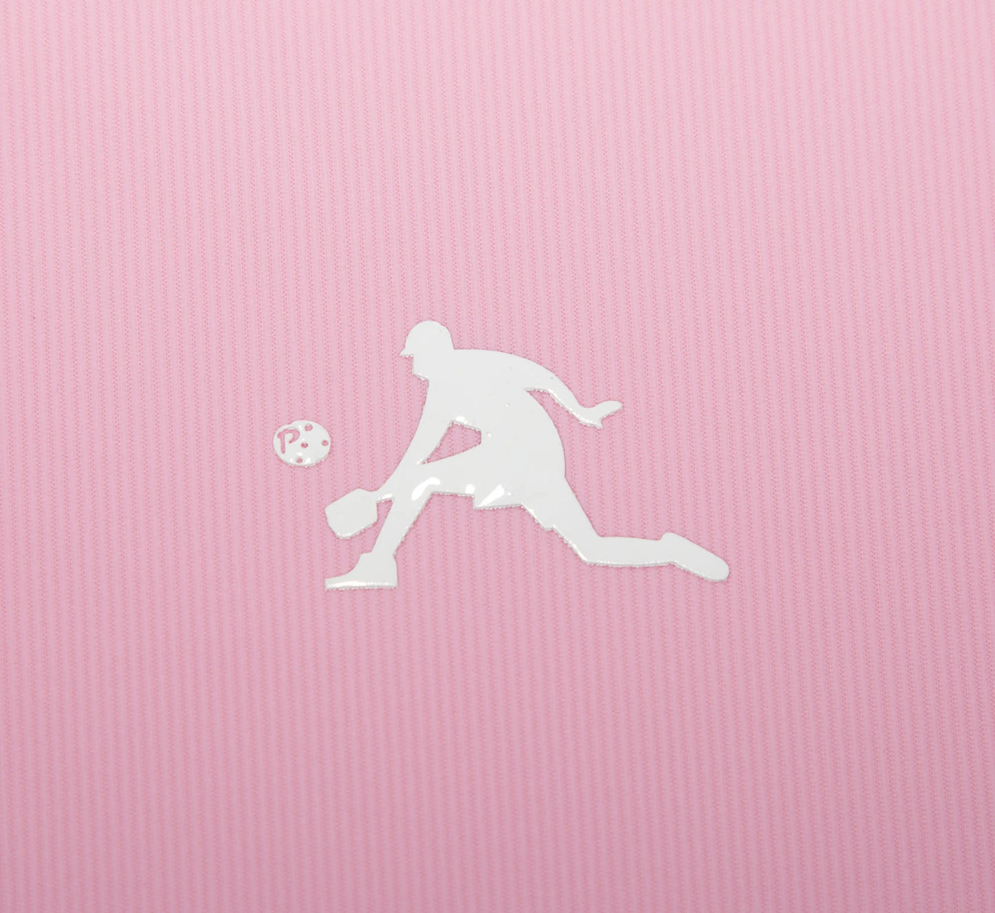 white silhouette of a pickleball player on a Pink textured background Rose