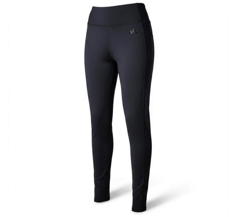 Black leggings with a brand logo on a white background