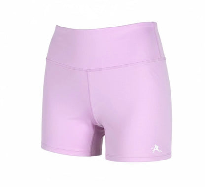 Light purple athletic shorts with a logo on a white background