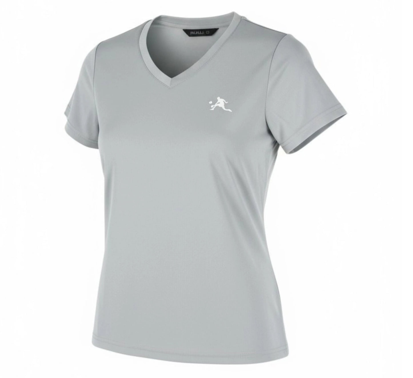 Gray t-shirt with a logo on a white background