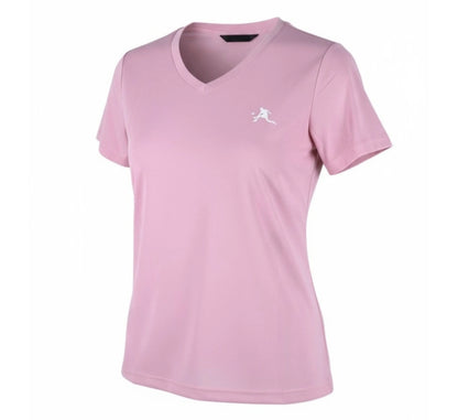 Pink t-shirt with a logo on a white background