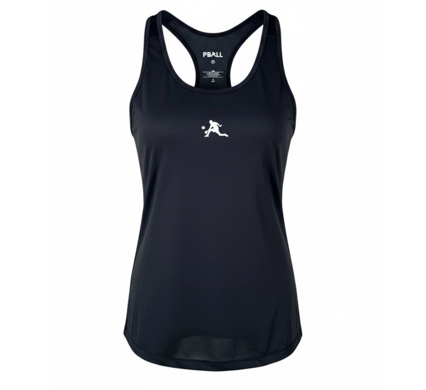 Black tank top with a logo on a white background