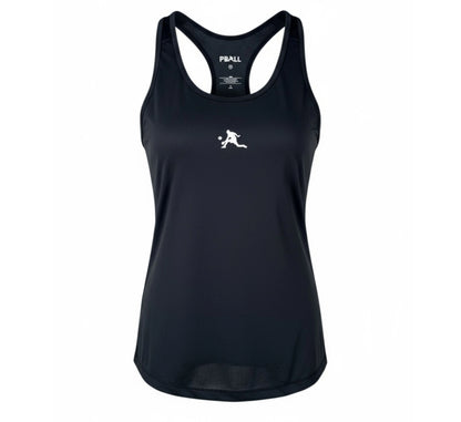 Black tank top with a logo on a white background