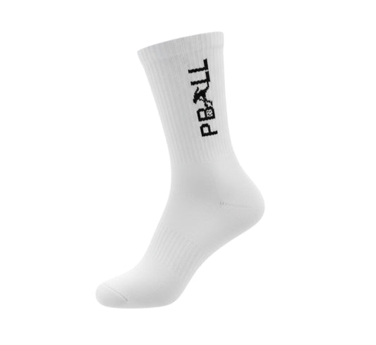 White sock with black PBALL logo on a white background