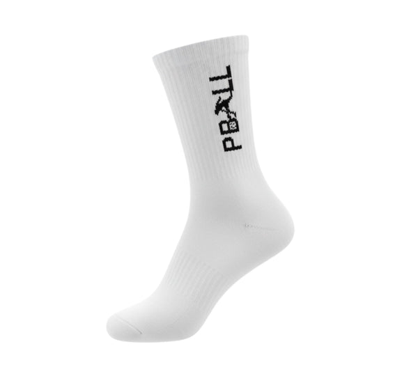 White sock with black PBALL logo on a white background