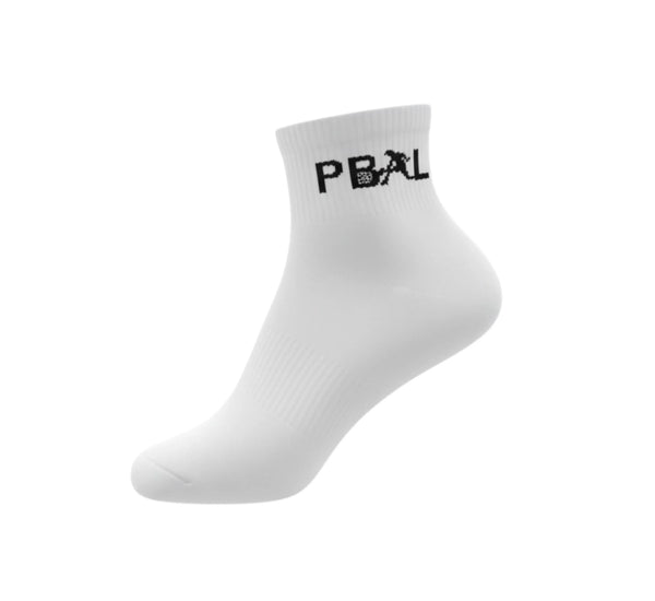 White sock with black PBALL logo on a white background