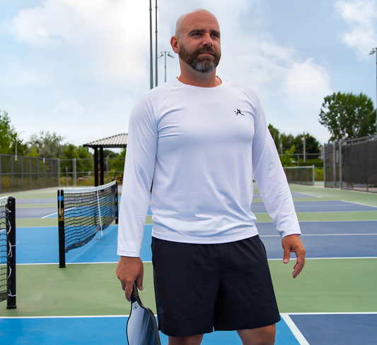 White quick dry long sleeve pickleball men shirt Blanc