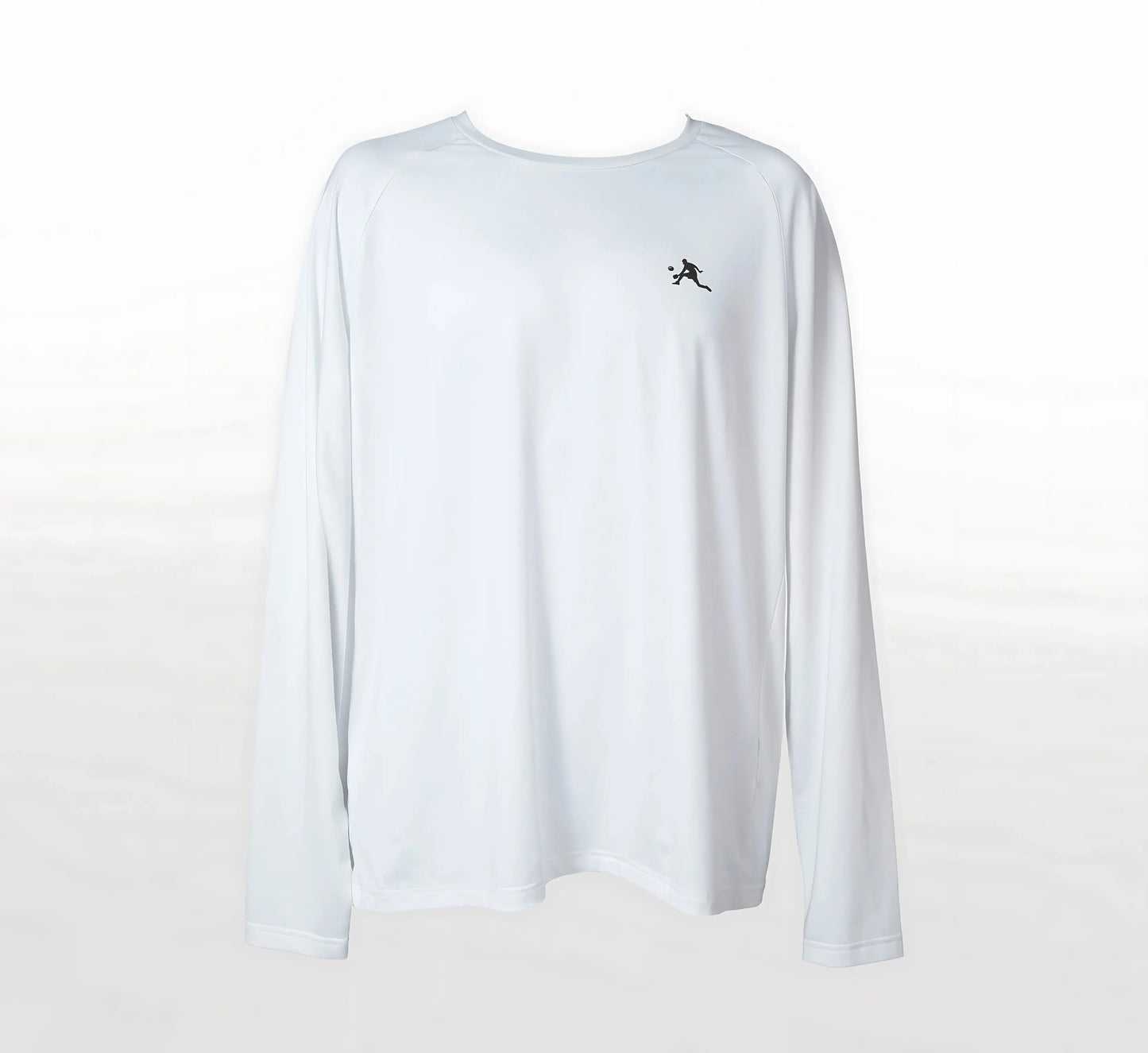 White long-sleeve shirt with a small black PBALL logo on a white background Blanc