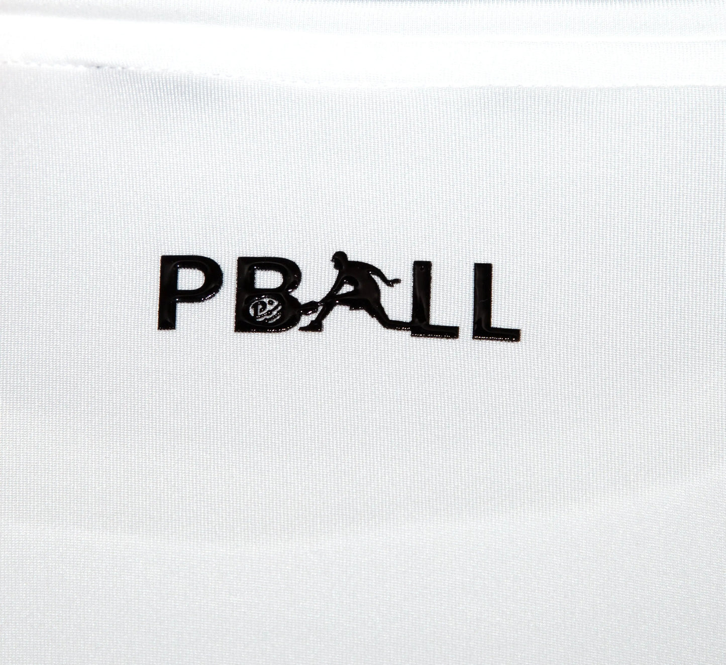 black PBall logo with a silhouette of a pickleball player on a White background Blanc