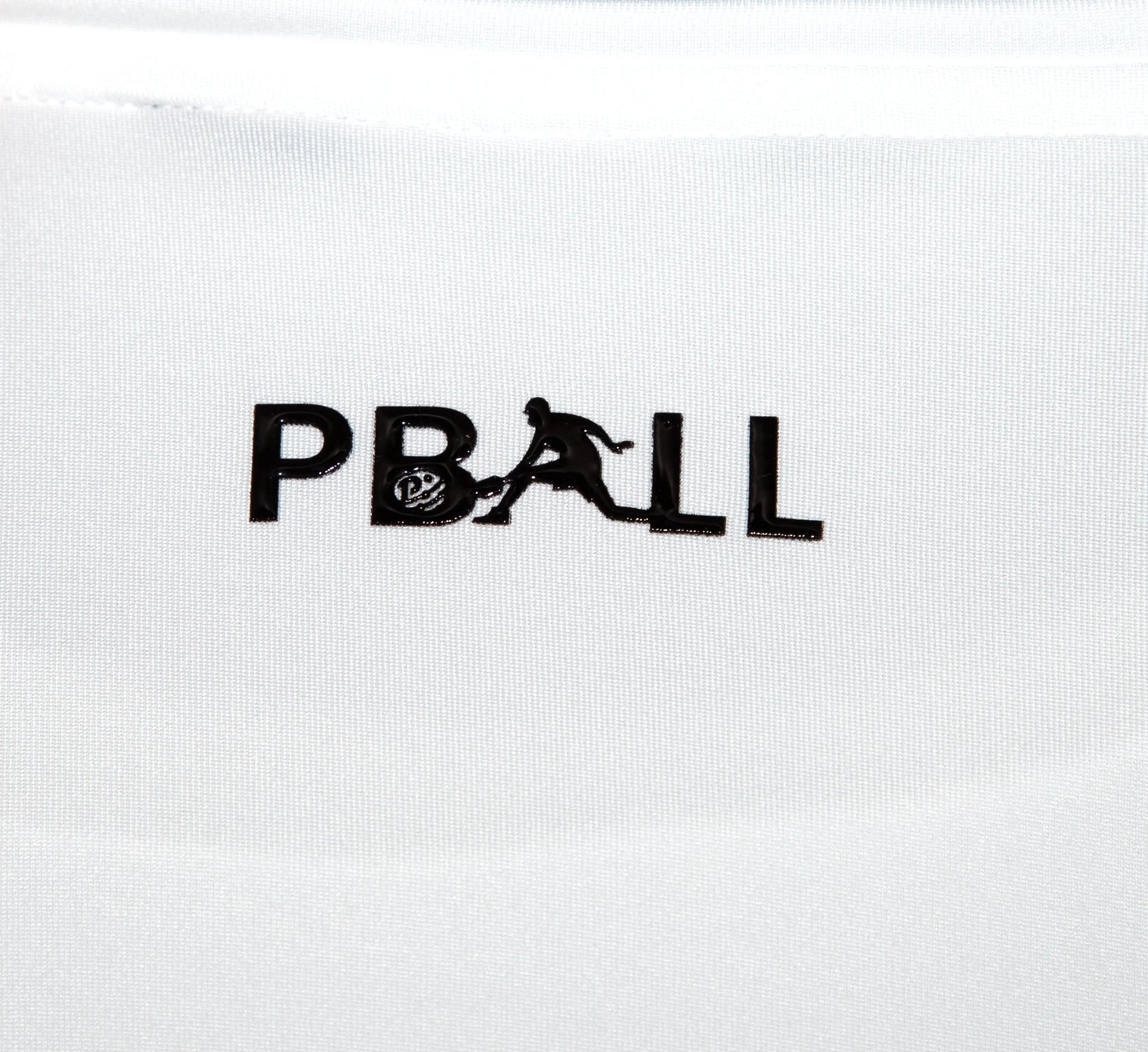 black PBall logo with a silhouette of a pickleball player on a White background Blanc