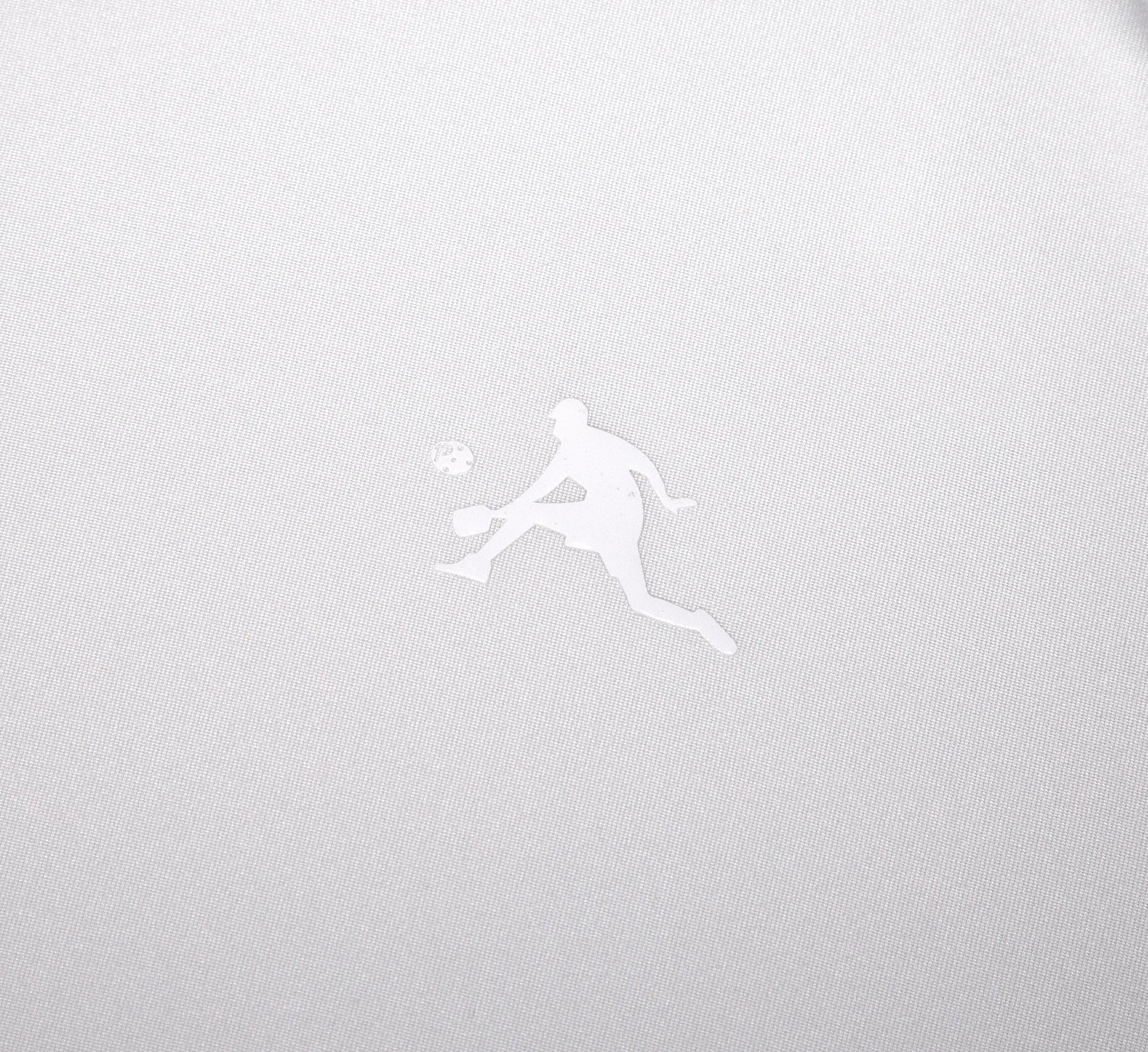 White logo of a pickleball player on a light gray background Blanc
