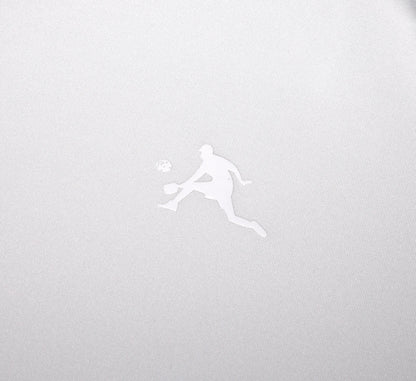 White logo of a pickleball player on a light gray background Blanc