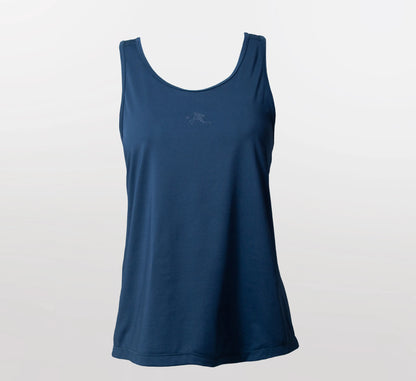 Blue tank top with a PBALL logo on a light gray background Bleu