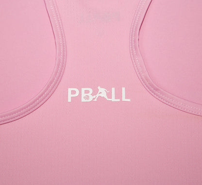 Close-up of a Pink tank top with PPALL logo on a pink background Rose