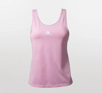 Pink tank top with a logo on a light gray background Rose