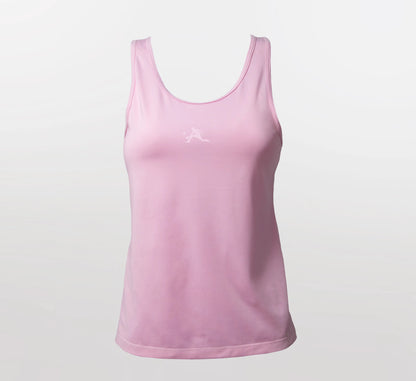 Pink tank top with a PBALL logo on a light gray background Rose