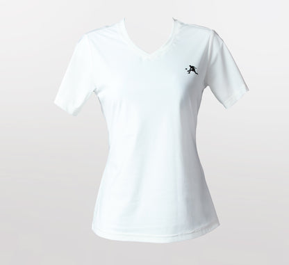 White quick dry cooling pickleball v-neck women t-shirt Blanc