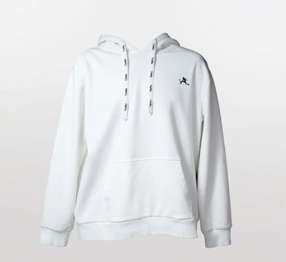 White hoodie with a small PBALL logo on a light gray background Blanc