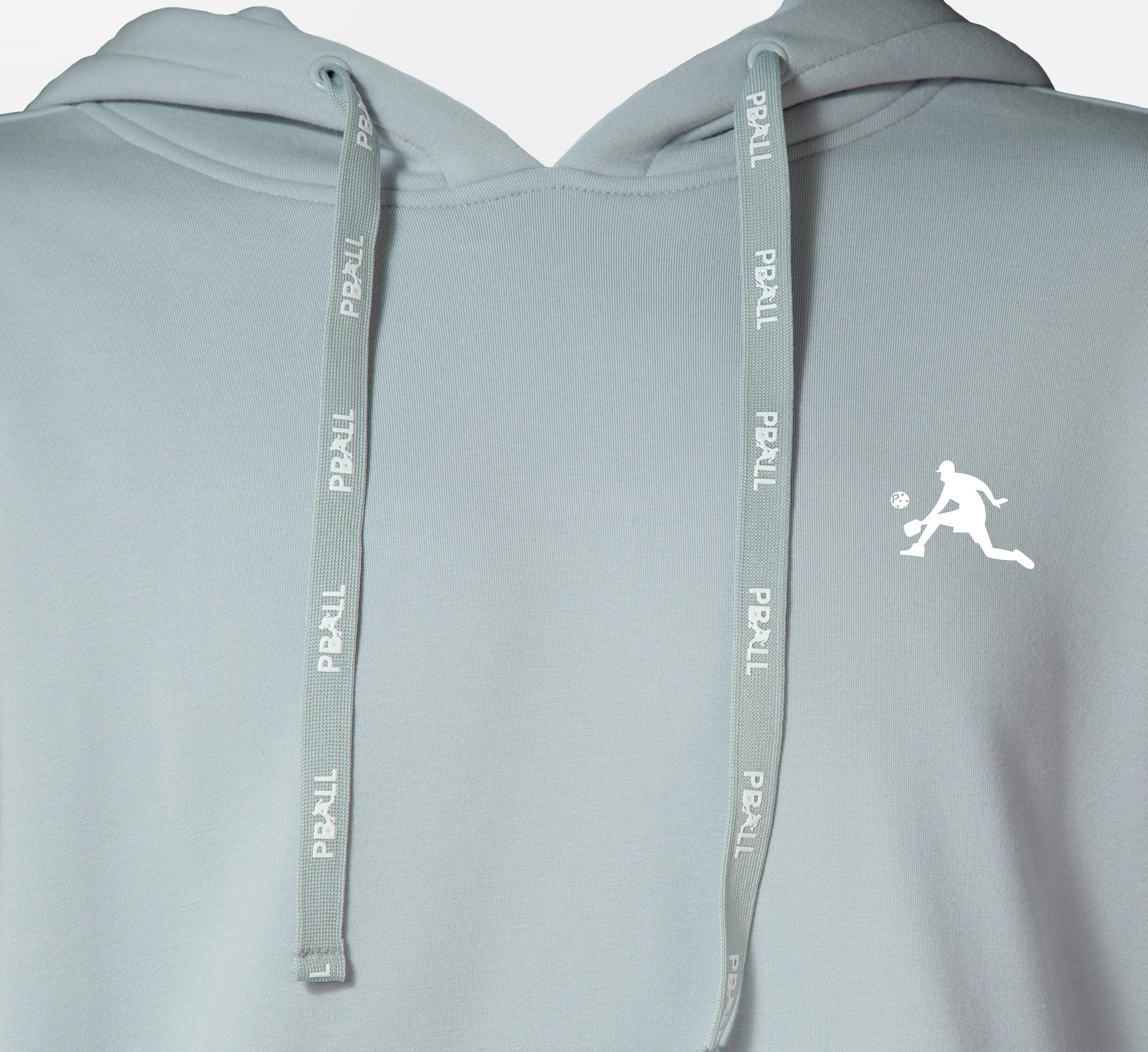 Grey hoodie with PBALL logo on a light gray background Gris