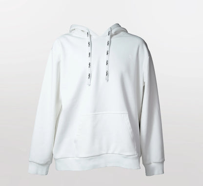 White hoodie with PBALL logo on a light background Blanc