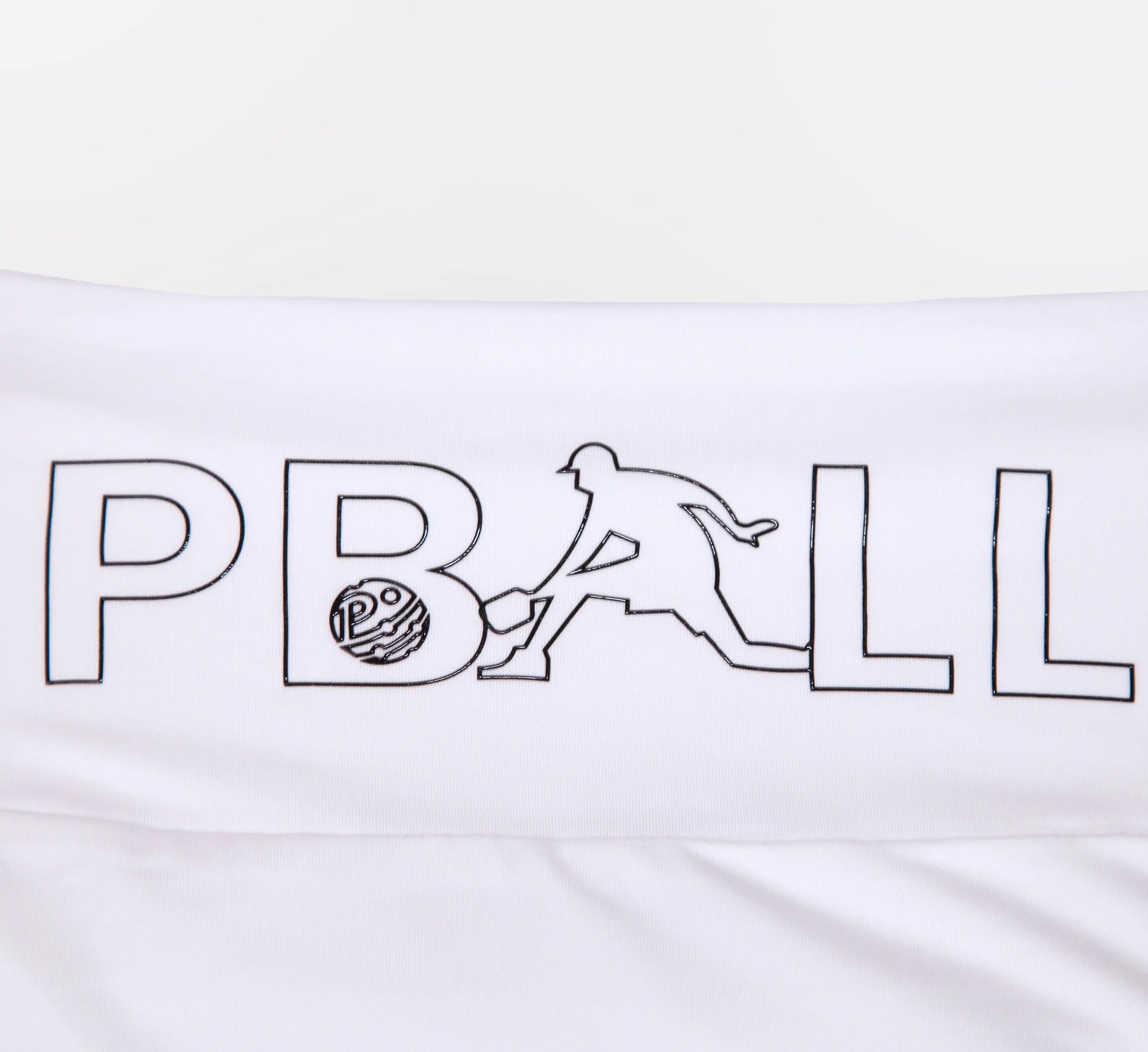 White skirt with PBALL logo featuring a silhouette of a pickleball player on a white background Blanc