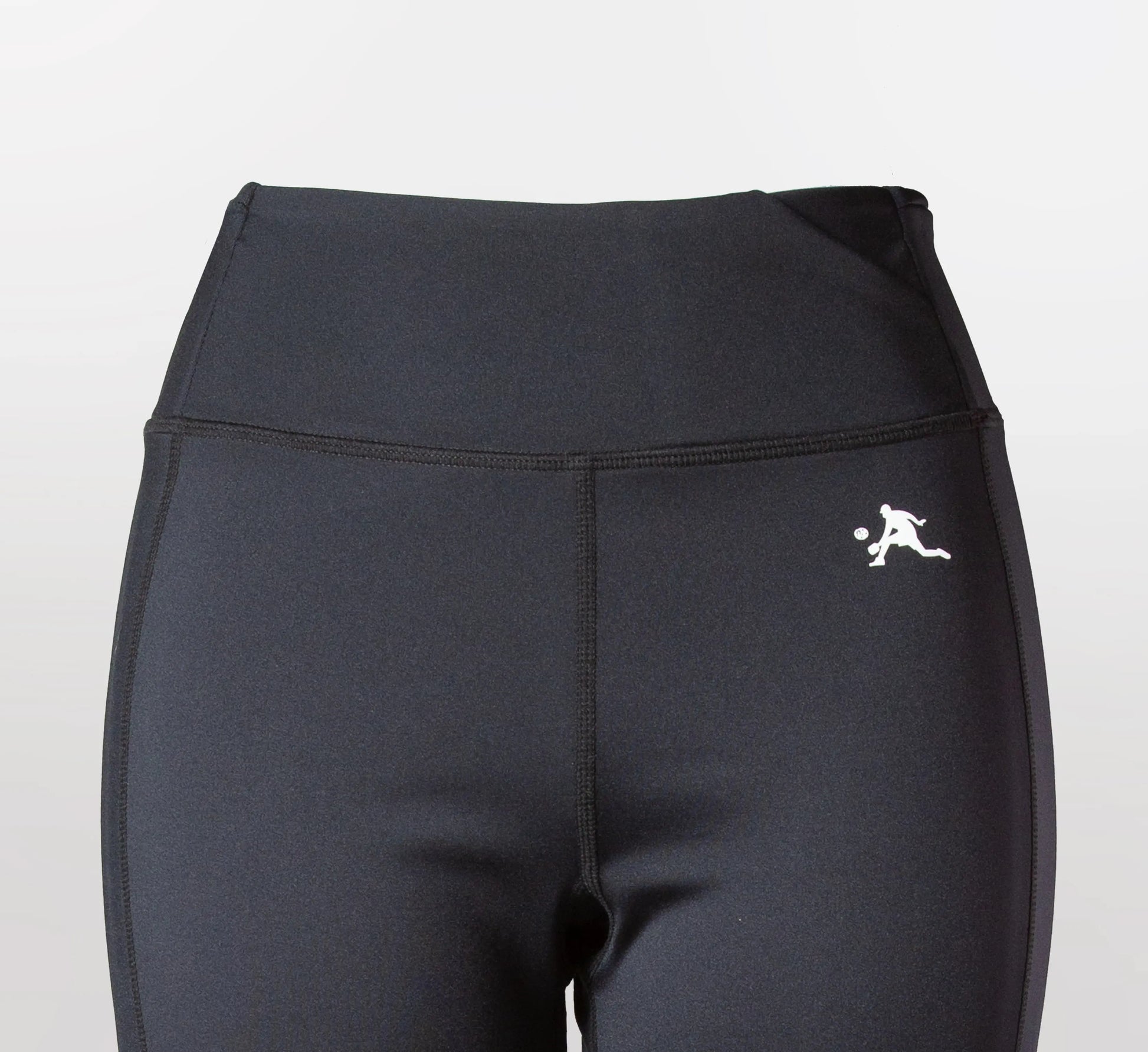 Black leggings with a white PBALL logo on a light gray background