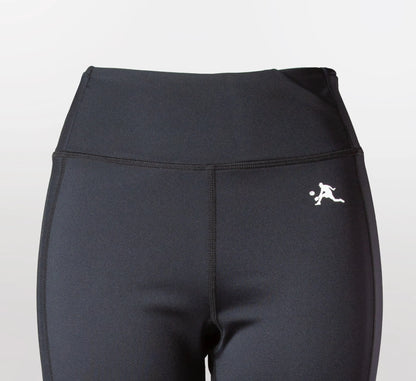Black leggings with a white PBALL logo on a light gray background