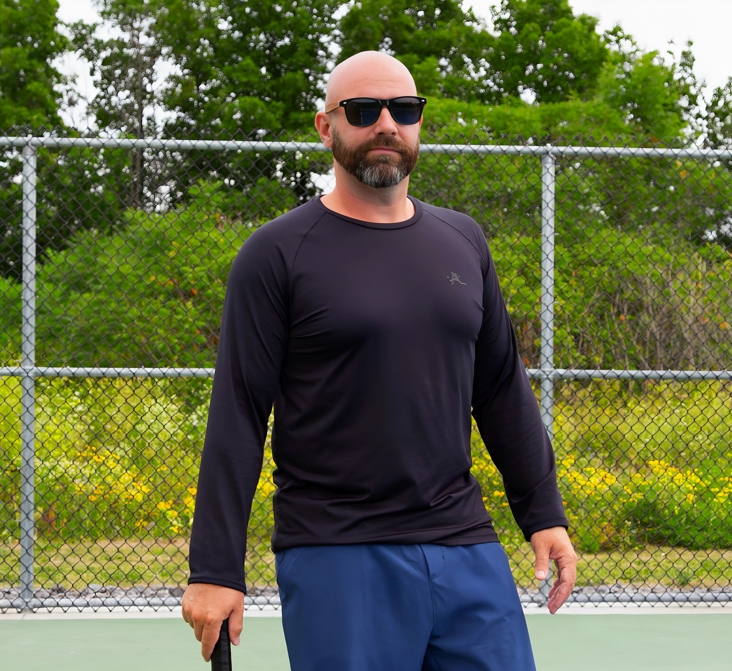 Black quick dry long sleeve pickleball men shirt Noir