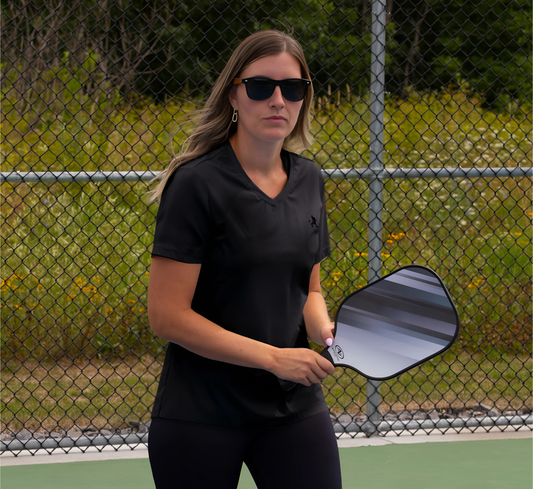 Black quick dry cooling pickleball v-neck women t-shirt Noir