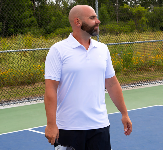 White stylish pickleball sport men polo shirt Blanc