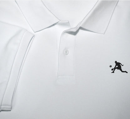 White polo shirt with a black PBALL logo on a light gray background Blanc