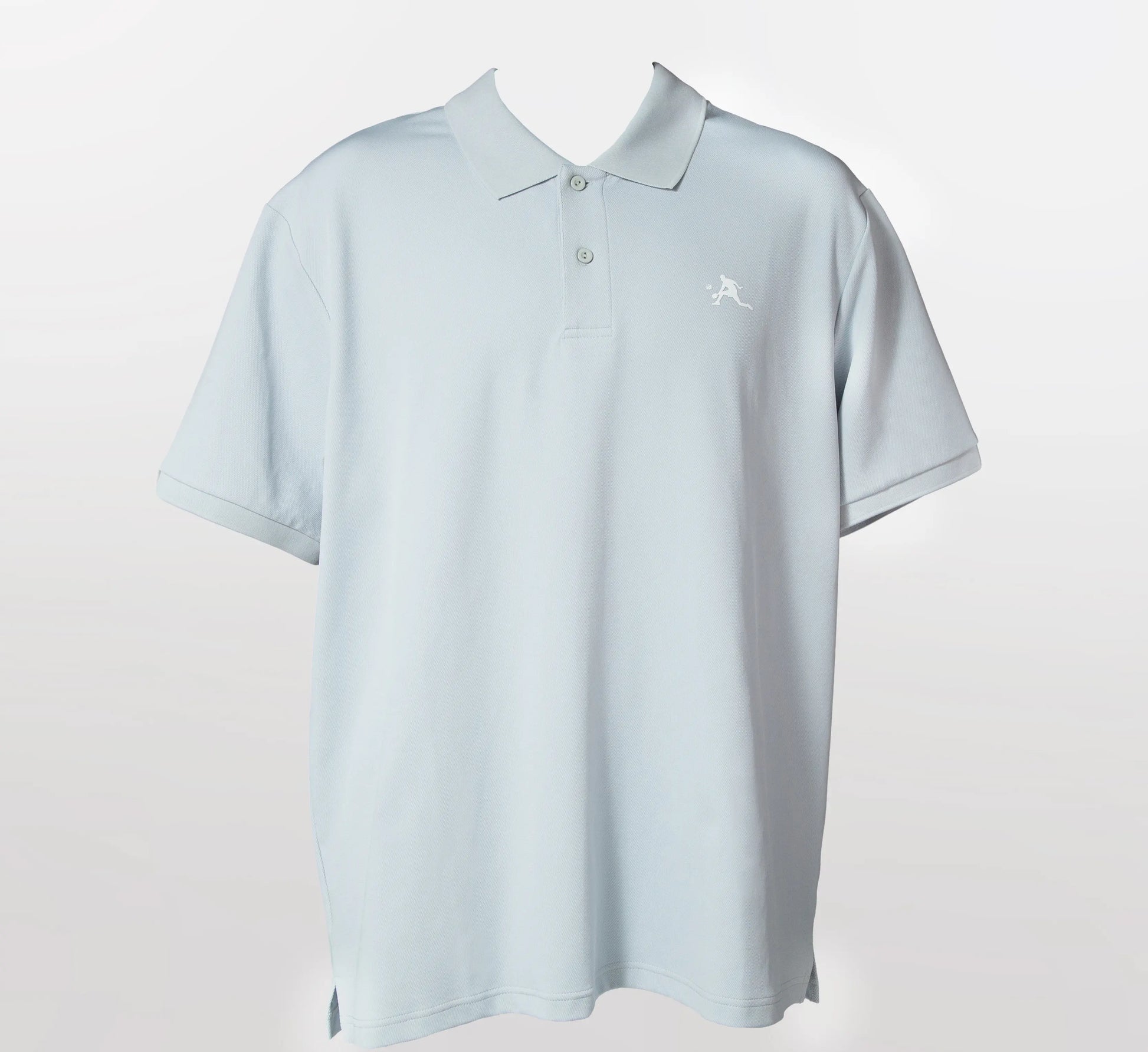 Light Grey polo shirt with a small PBALL logo on a light gray background Gris