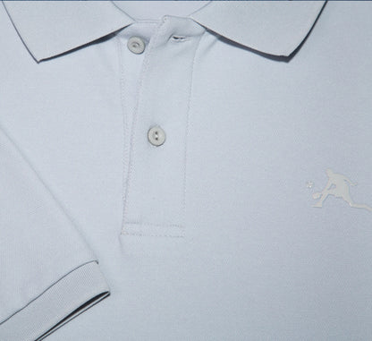 Light Grey polo shirt with a PBALL logo on a white background Gris