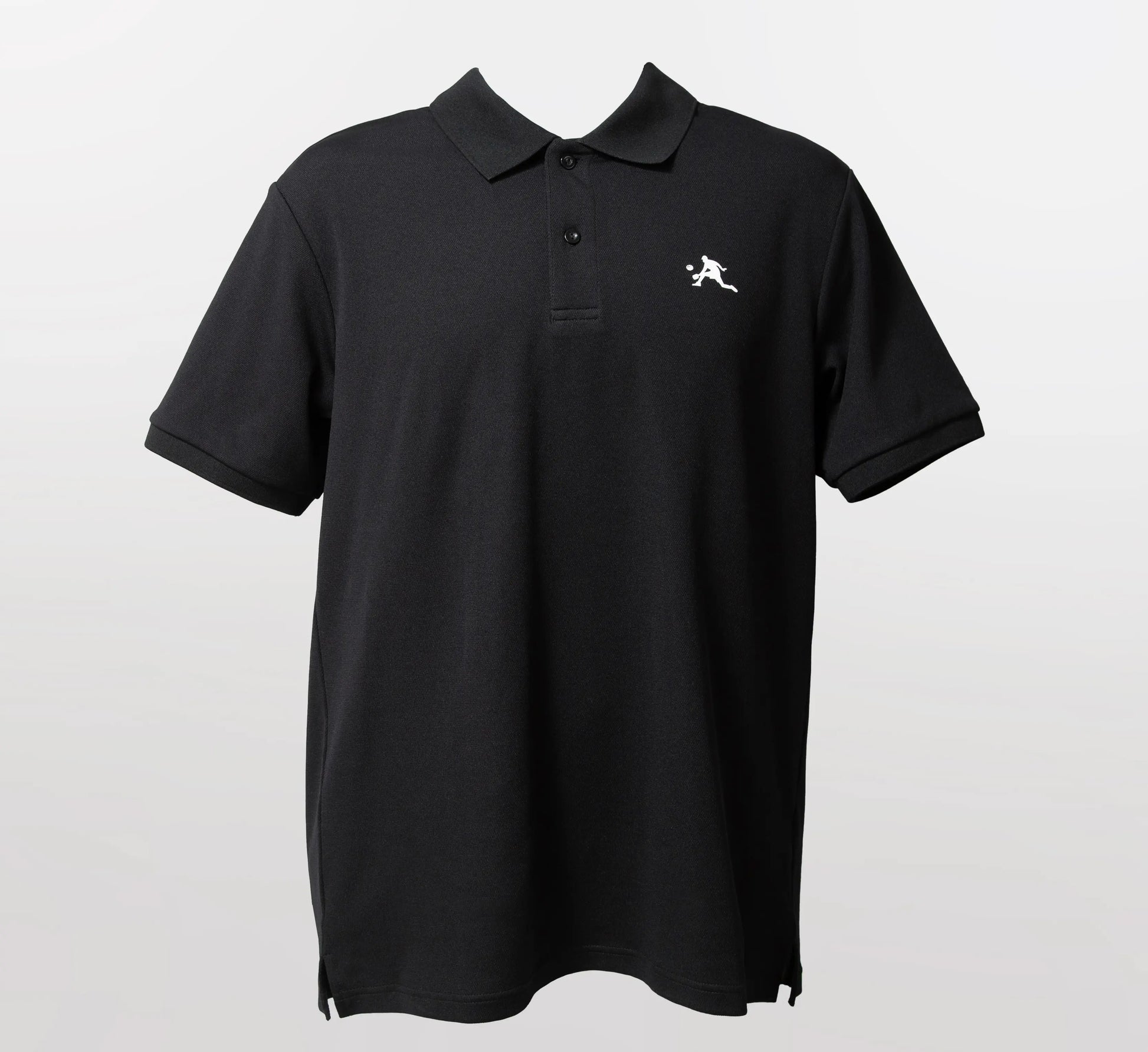 Black polo shirt with a small white PBALL logo on a light gray background Noir